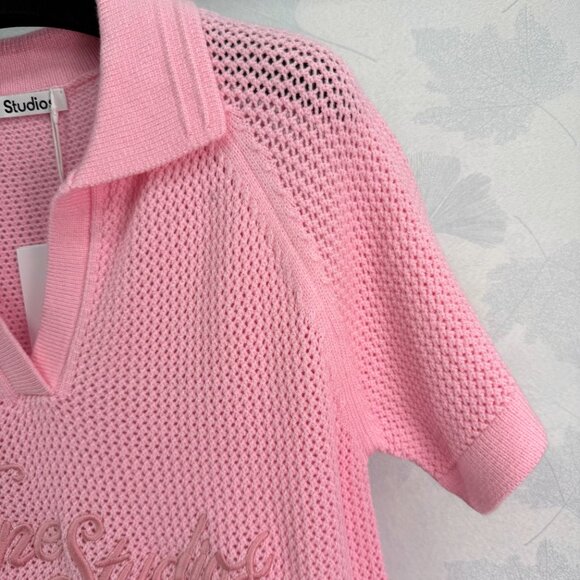 Acne Studios 2026 New Pink Mesh Polo Shirt - Picture 6 of 8